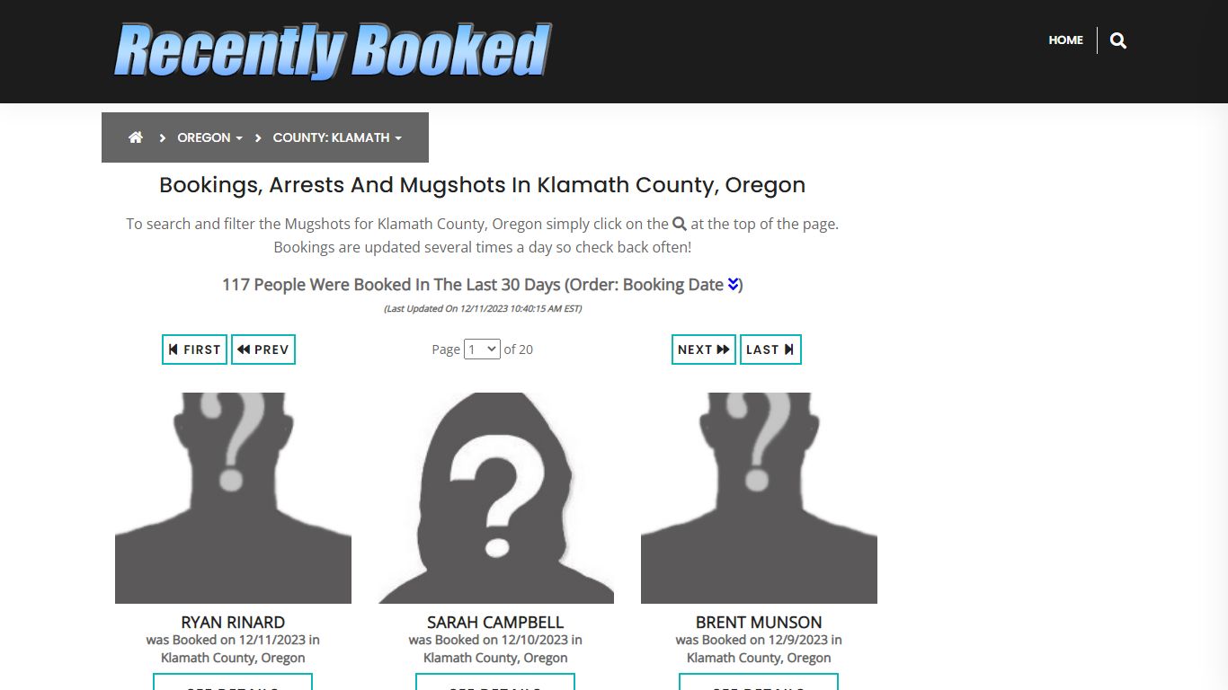 Recent bookings, Arrests, Mugshots in Klamath County, Oregon